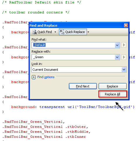 ToolBar Replace Green