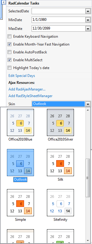 Choosing skin for the RadCalendar control