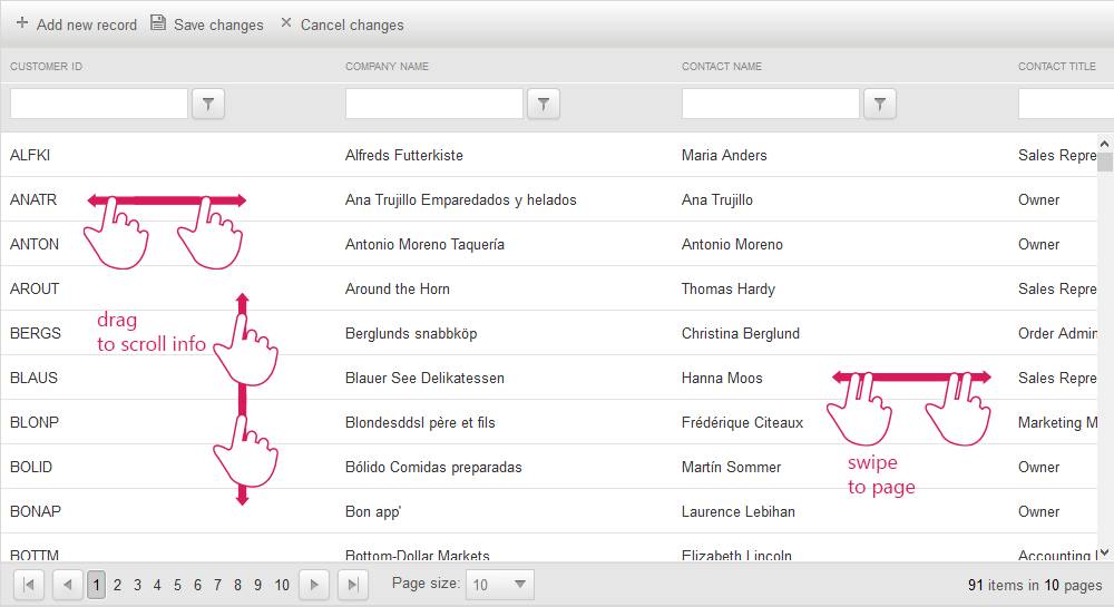 Rad Grid Touch Gestures