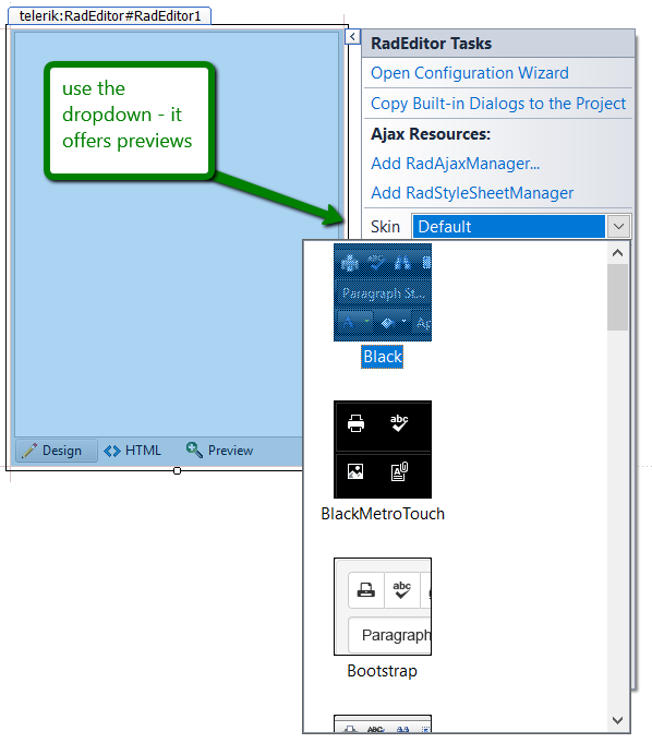 Setting a skin at design-time