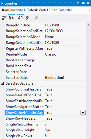 Setting ShowOtherMonthDays property