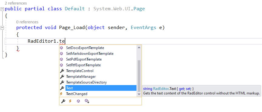 Explore IntelliSense in the code-behind