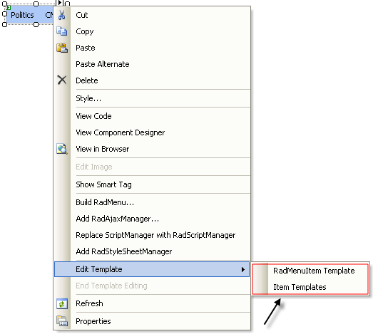 RadMenu Edit Template