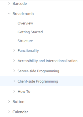 Documentation structure for a typical control
