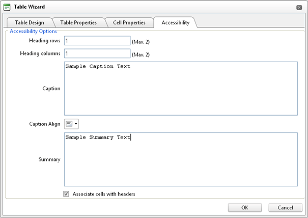 Accessible Tab in Table Wizard