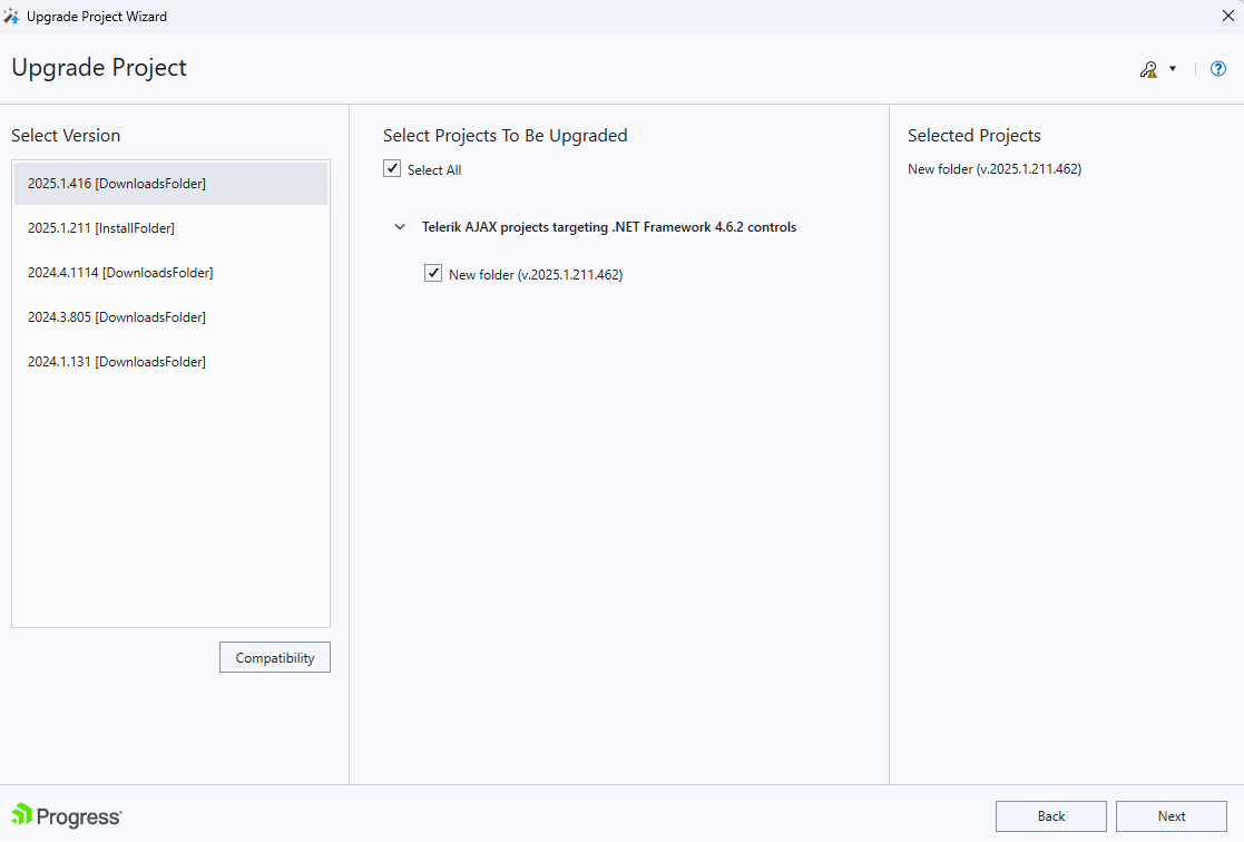 introduction-vsx upgradewizard chooseprojects
