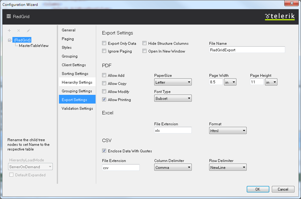 RadGrid Configuration Wizard
